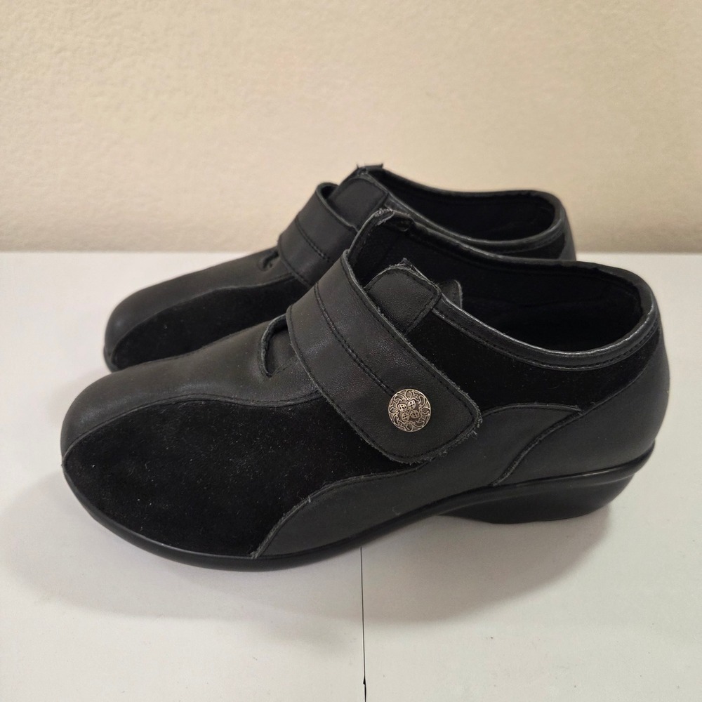 Propet Black Leather Suede Strap Comfort Shoes Women Size 7